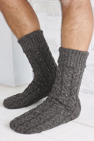 Grey Cable Slipper Socks